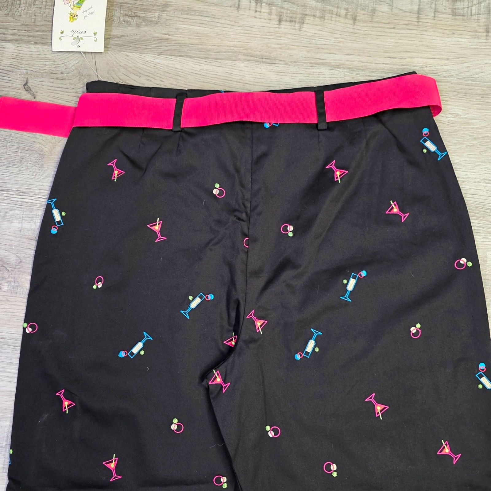 Nwt Credo Martini Print Belted Pants Sz 10 Black Crop Cocktail Lounge — image 7 of 8